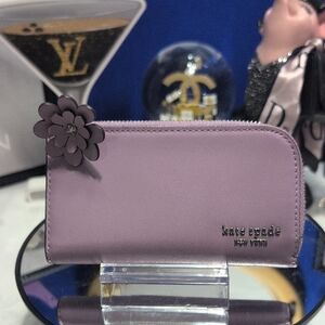 Kate Spade Devin Smooth Lavender Leather Bifold Compact Wallet With Flower NEW🔥